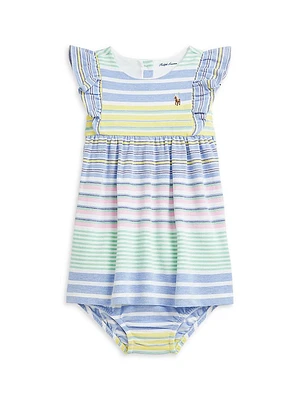 Baby Girl's Striped Cotton Oxford Dress & Bloomers Set