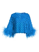 Paloma Feather-Trim Lace Crop Blouse