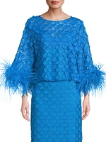 Paloma Feather-Trim Lace Crop Blouse