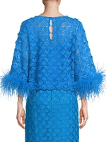 Paloma Feather-Trim Lace Crop Blouse