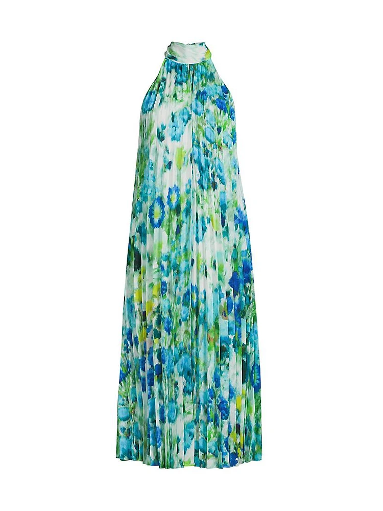 Rue Floral Pleated Halter Cocktail Dress