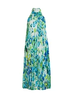 Rue Floral Pleated Halter Cocktail Dress