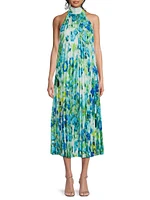 Rue Floral Pleated Halter Cocktail Dress