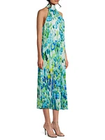 Rue Floral Pleated Halter Cocktail Dress