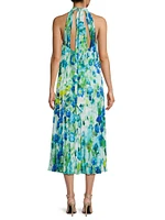 Rue Floral Pleated Halter Cocktail Dress