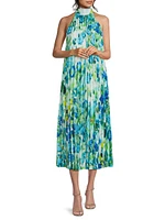 Rue Floral Pleated Halter Cocktail Dress