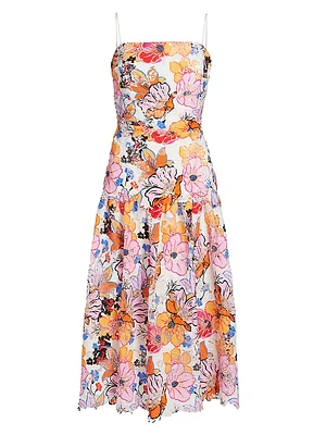 Tierra Floral-Printed Lace Midi-Dress