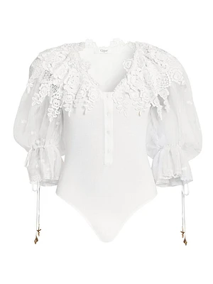 Cotton Lace V-Neck Bodysuit