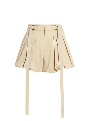 Pleated Cotton Belted Bubble-Hem Shorts