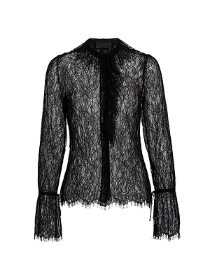 Cecily Scalloped Lace Button-Front Shirt