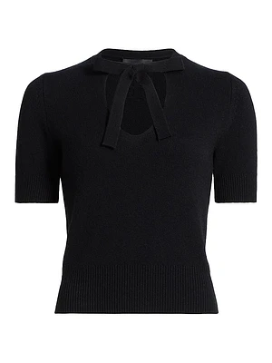 Connie Cashmere Tie-Neck Short-Sleeve Sweater