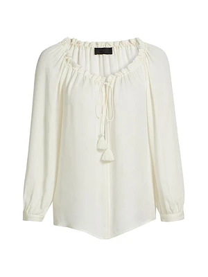 Carley S. Silk Tie-Front Keyhole Blouse