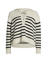 Noemi Stripe Cashmere Hooded Lace-Up Sweater