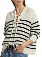 Noemi Stripe Cashmere Hooded Lace-Up Sweater