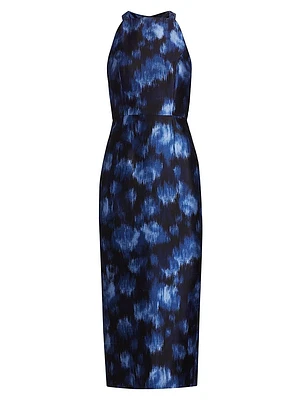Abstract Floral Wool & Silk Halterneck Midi-Dress