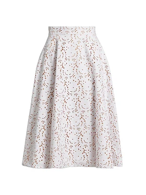Broderie Anglaise Flared Midi-Skirt