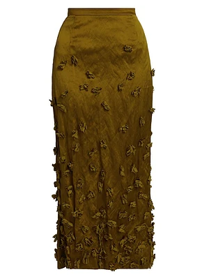 Floral-Appliquéd Crushed Duchesse Satin Midi-Skirt