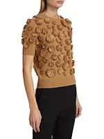 Floral-Embroidered Cashmere Short-Sleeve Sweater