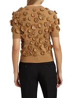 Floral-Embroidered Cashmere Short-Sleeve Sweater