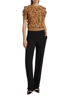 Floral-Embroidered Cashmere Short-Sleeve Sweater