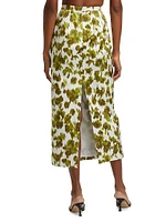 Abstract Floral Satin Pencil Midi-Skirt