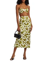 Abstract Floral Satin Pencil Midi-Skirt