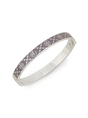 T Monogram Goldtone & Enamel Hinged Bangle