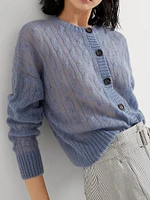 Mohair and Wool Cable Knit Cardigan