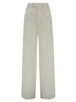Garment Dyed Cotton and Linen Cover Loose Trousers with Monili