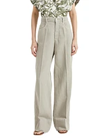 Garment Dyed Cotton and Linen Cover Loose Trousers with Monili