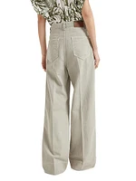 Garment Dyed Cotton and Linen Cover Loose Trousers with Monili