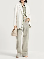 Garment Dyed Cotton and Linen Cover Loose Trousers with Monili