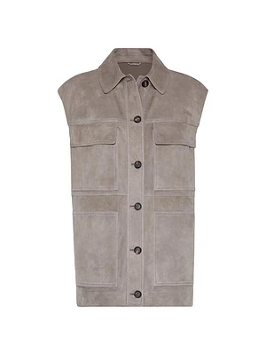 Couture Suede Four Pocket Vest with Monili
