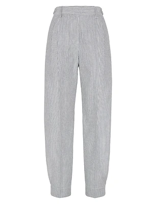Striped Cotton and Linen Twill Sartorial Baggy Trousers