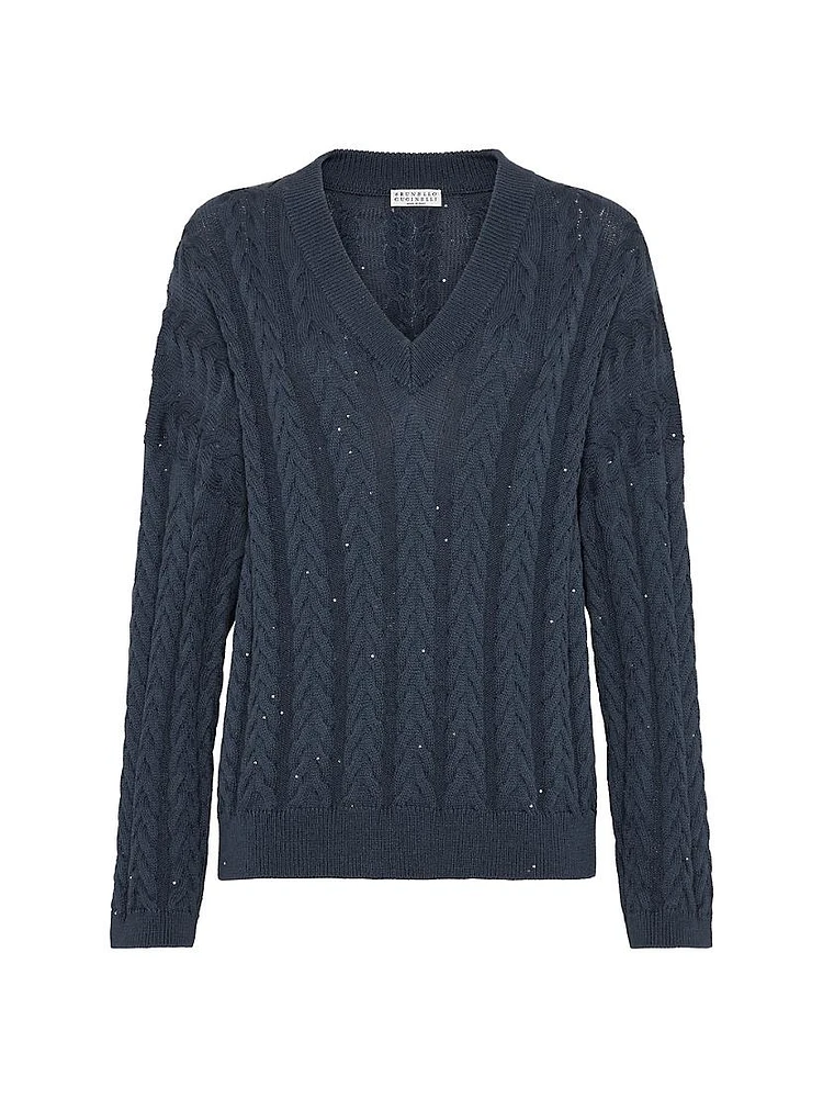 Cotton Dazzling Double Cable Sweater