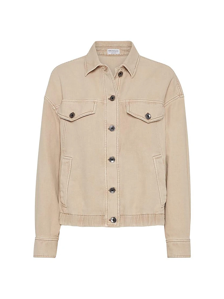 Garment Dyed Cotton and Linen Cover Four Pocket Jacket with Monili