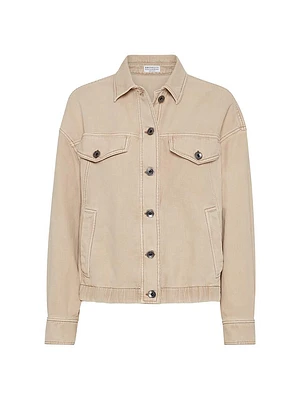 Garment Dyed Cotton and Linen Cover Four Pocket Jacket with Monili