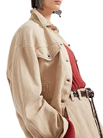 Garment Dyed Cotton and Linen Cover Four Pocket Jacket with Monili