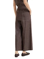 Denim Effect Twill Pleated A Line Trousers with Shiny Loop