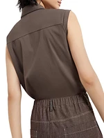 Denim Effect Twill Pleated A Line Trousers with Shiny Loop