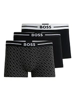 Three-Pack of Stretch-Cotton Plain and Monogrammed Trunks