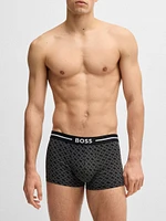 Three-Pack of Stretch-Cotton Plain and Monogrammed Trunks