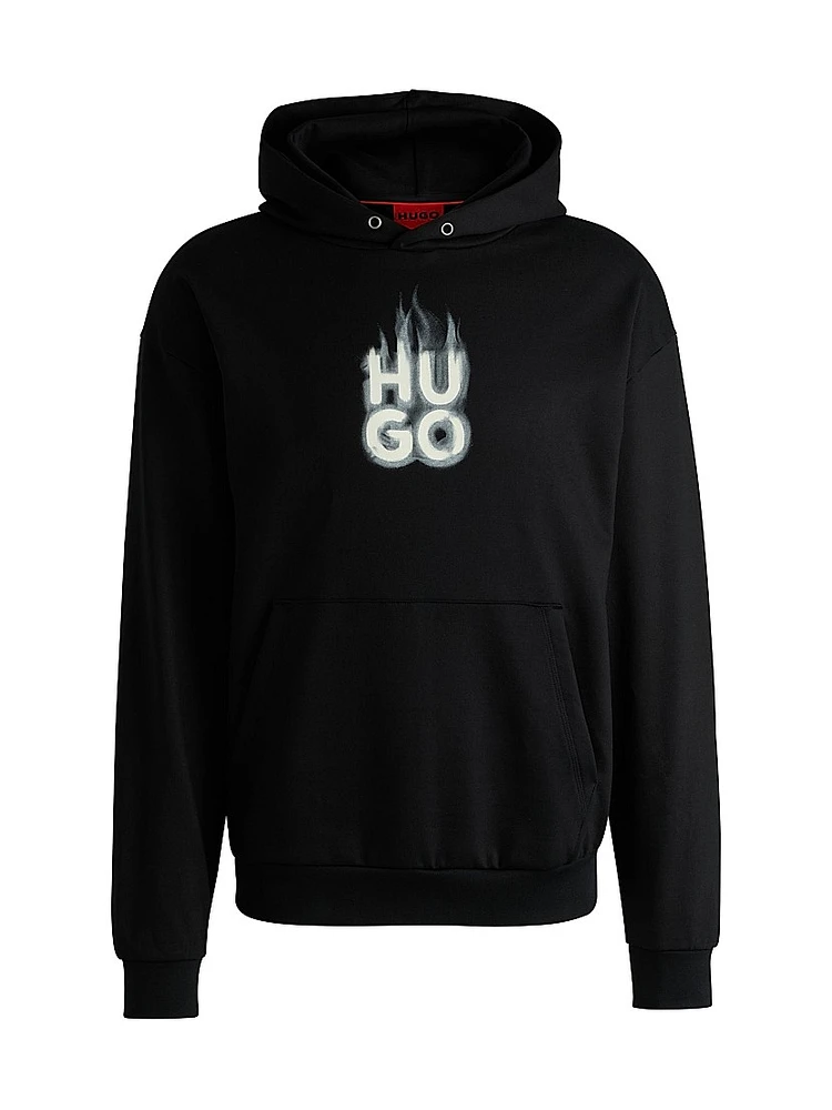 Cotton-Terry Hoodie with Stacked Smoke Logo Print