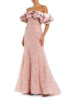 Evening Beaded Appliqué Off-The-Shoulder Mermaid Gown