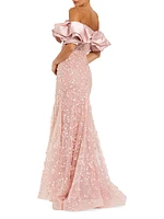 Evening Beaded Appliqué Off-The-Shoulder Mermaid Gown