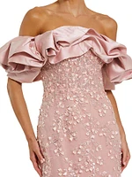 Evening Beaded Appliqué Off-The-Shoulder Mermaid Gown