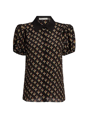 Willa Embroidered Silk Short-Sleeve Blouse