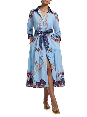 Pia Paisley Tie-Waist Midi Shirtdress
