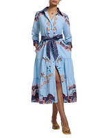 Pia Paisley Tie-Waist Midi Shirtdress