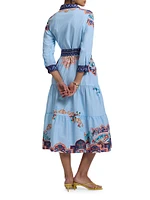 Pia Paisley Tie-Waist Midi Shirtdress